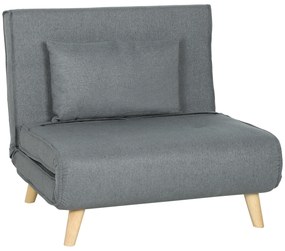 HOMCOM Poltrona 2 em 1 Sofá Cama Individual Dobrável com Encosto Ajustável e Almofada Carga 125 kg 90x78x79 cm Cinza | Aosom Portugal