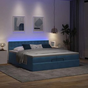 Cama otomana com colchões/LEDs 200x200 cm veludo azul-escuro
