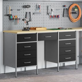 Conjunto de armário e mesa de trabalho em 3 peças vidaXL preto em made