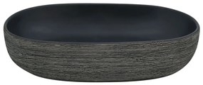 Lavatório de bancada oval 59x40x14 cm cerâmica cinza e preto