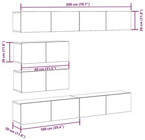 Conjunto de armário TV de parede 6 pcs madeira madeira velha