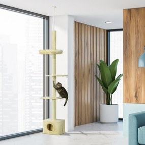 Arranhador  para gatos com poste para arranhar, altura ajustável, 440 x 31 x 240–270 cm, 4 níveis de atividades com nicho