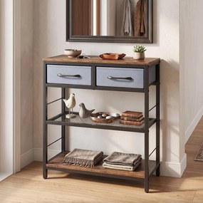 Mesa de Consola, 60 x 30 x 81 cm, 2 Gavetas e 2 Prateleiras, Preto+Cinza