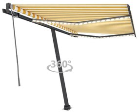 vidaXL Toldo automático LED e sensor de vento 300x250cm amarelo/branco