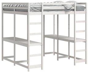 Cama alta c/ secretária e escada 160x200 cm pinho maciço branco
