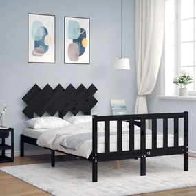 vidaXL Estrutura de cama de casal com cabeceira madeira maciça preto