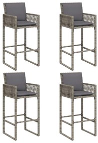 5 pcs conj. de bar jardim c/ almofadões vime PE/acácia cinzento