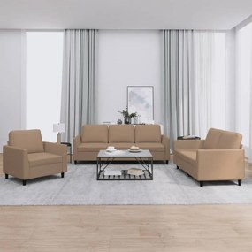 3201744 vidaXL 3 pcs conjunto sofás c/ almofadões couro artificial cappuccino
