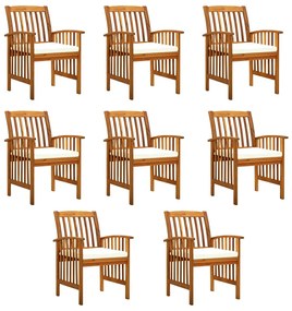 vidaXL Cadeiras de jantar p/ jardim 8 pcs c/ almofadões acácia maciça