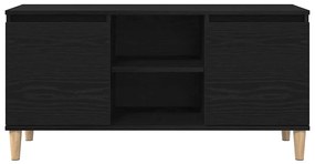 Estante de TV vidaXL com perna de madeira Preto Carvalho 102x35x50 cm