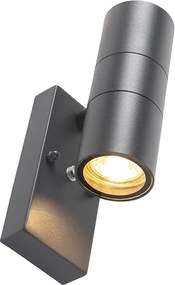 Candeeiro de parede exterior cinzento escuro 2-luzes com sensor crepuscular - Duo
