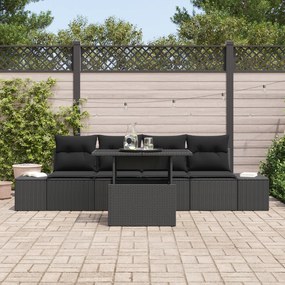 Conjunto de Sofá de Jardim de 5 Peças com Almofadas Preto Polirattan