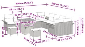Conjunto de Sofás de Jardim vidaXL com Almofadas Pretas de Rattan de P