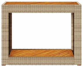 Mesa apoio jardim c/ tampo madeira 100x40x75 cm vime PE bege