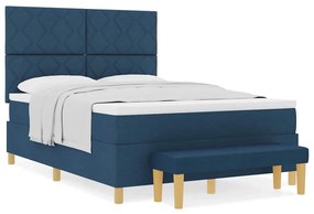 Cama Box Spring com Colchão &amp; Banco Azul 140x190 cm Tecido
