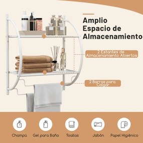 Toalheiro de parede 45 x 26 x 55 cm (C x L x A) com barra e 2 prateleiras para Casa de Banho Branco