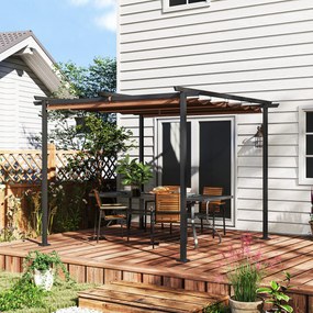 Pérgula de jardim para exterior 3x3 m com cobertura deslizante e retrátil em poliéster de alta densidade 180 g/m², abrigo solar UPF30+, castanho