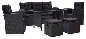 6 pcs conjunto lounge de jardim c/ almofadões vime PE preto