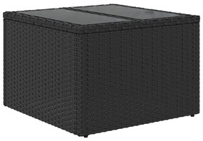 Mesa de jardim com tampo de vidro 55x55x37 cm vime PE preto