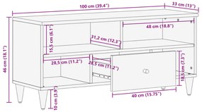 Móvel de TV 100x33x46 cm madeira de mangueira maciça