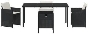 Conjunto de Jantar de Jardim de 5 Peças com Almofadas Preto Rattan Pol