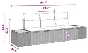 Conjunto de Sofá de Jardim 3 Peças com Almofadas Pretas em Rattan de P
