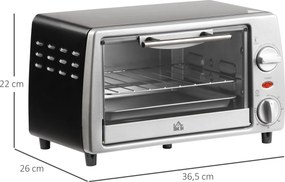 Mini Forno Elétrico de 10 Litros 750W com Temperatura até 230 °C Temporizador 60 Minutos Bandeja e Grade 36,5x26x22cm Preto e Prata