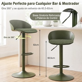 Conjunto de 2 Bancos de Bar Giratórios, 42 x 42 x 75-96,5 cm, Altura Regulável, Verde