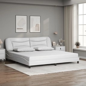 vidaXL Estrutura cama c/ cabeceira couro artificial 200x200 cm branco