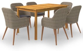 vidaXL 7 pcs conjunto de jantar para jardim castanho