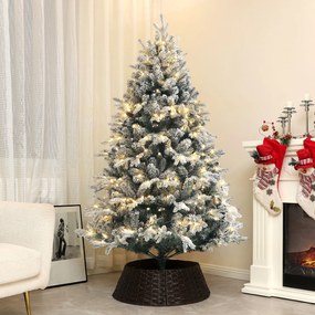 Árvore de Natal artificial de 180 cm com luzes LED, 793 ramos cobertos de neve com grande realismo, suporte dobrável em aço, verde
