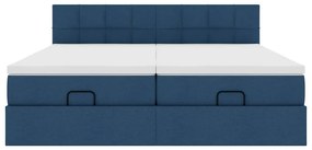 Estrutura de cama otomana com colchões 200x200cm tecido azul