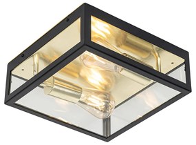 Candeeiro de teto industrial para exterior preto com 2 luzes douradas - Rotterdam Industrial