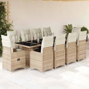 vidaXL 11 pcs conjunto de bistrô p/ jardim c/ almofadões vime PE bege