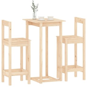 3 pcs conjunto de bar pinho maciço