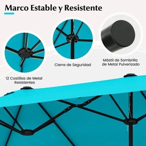 Guarda-sol duplo 400x200 cm jardim duplo para exterior com base recarregável, manivela e 12 varas de alta resistência Turquesa