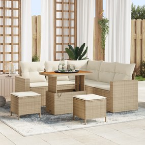 Conjunto de Sofá de Jardim vidaXL de 8 Peças com Almofadas Bege Vime P