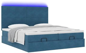 Cama otomana com colchões/LEDs 200x200 cm veludo azul-escuro