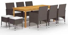 11 pcs conjunto de jantar para jardim castanho