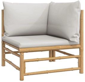 5 pcs conj. lounge de jardim bambu c/ almofadões cinzento-claro