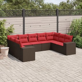 vidaXL 9 pcs conjunto sofás p/ jardim c/ almofadões vime PE castanho