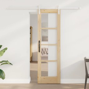 vidaXL Porta Deslizante com Conjunto de Ferragens 'ORKDAL'Madeira Sólida e Vidro