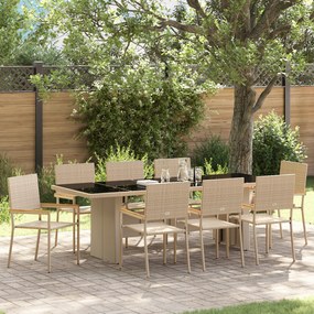Conjunto de Jantar para Jardim de 9 Peças vidaXL Bege em Rattan Sintético