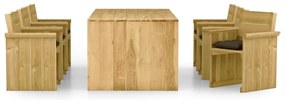 7 pcs conj. de jantar p/ jardim c/ almofadões pinho impregnado