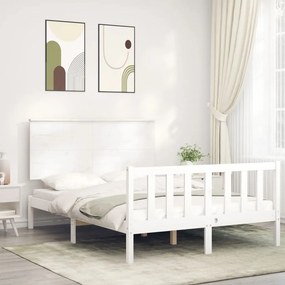 Estrutura de cama de casal c/ cabeceira madeira maciça branco
