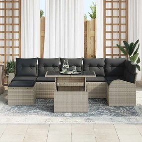 Conjunto de Sofá de Jardim 8 Peças com Almofadas - Cinza Claro, Rattan