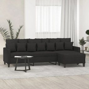 vidaXL Sofá de 3 lugares com apoio de pés 210 cm tecido preto