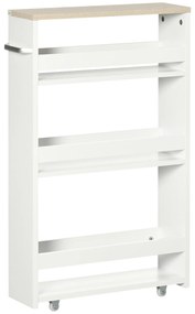 kleankin Estante Armazenamento Casa Banho 3 Níveis Estreita Alça Lateral Rodas 48x15x80cm Branco | Aosom Portugal