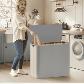 Cesto da roupa suja com tampa 78 x 38,5 x 70,5 cm cinzento