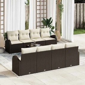 vidaXL Conjunto de Sofá de Jardim de 9 Peças com Almofadas Castanho Vime de Polipropileno